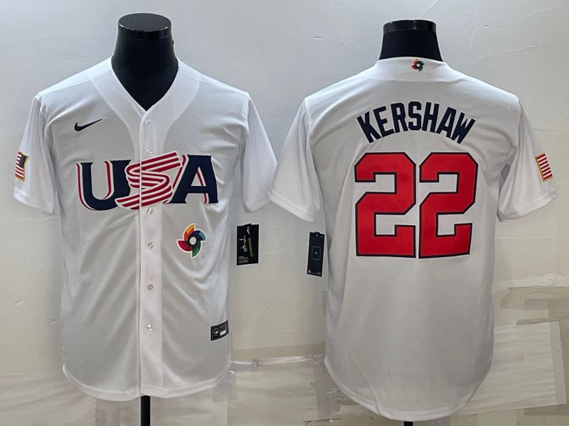 Men 2023 World Cub USA #22 Kershaw White Nike MLB Jersey21->more jerseys->MLB Jersey